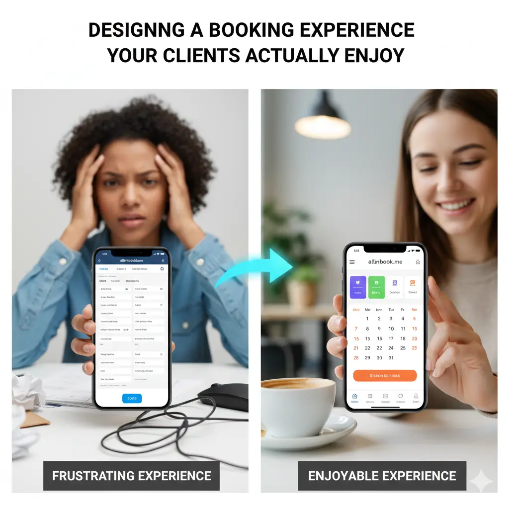 Minimal booking page UX on desktop and mobile devices